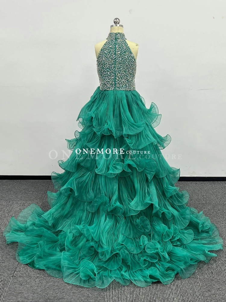Teal Green Pageant Gown with Stoned Top and Ruffled Skirt Teal Green Pageant Gown with Stoned Top and Ruffled Skirt