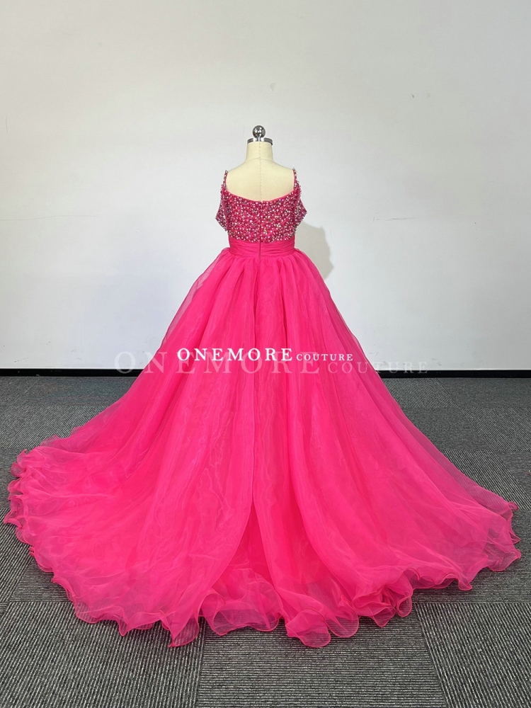 Heavily Stoned Hot Pink Gown with Off Shoulder Straps
