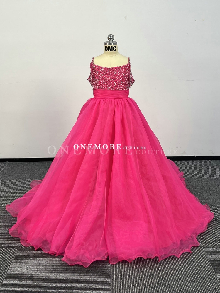 Heavily Stoned Hot Pink Gown with Off Shoulder Straps