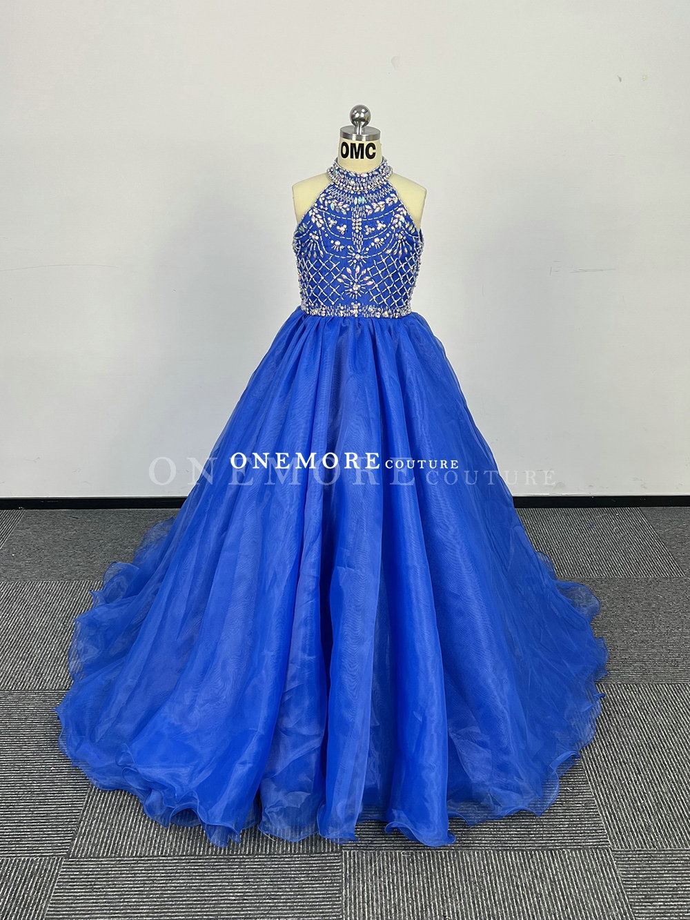 Royal Blue Royal Blue Pageant Gown for Girls | Halter Beaded Bodice ...