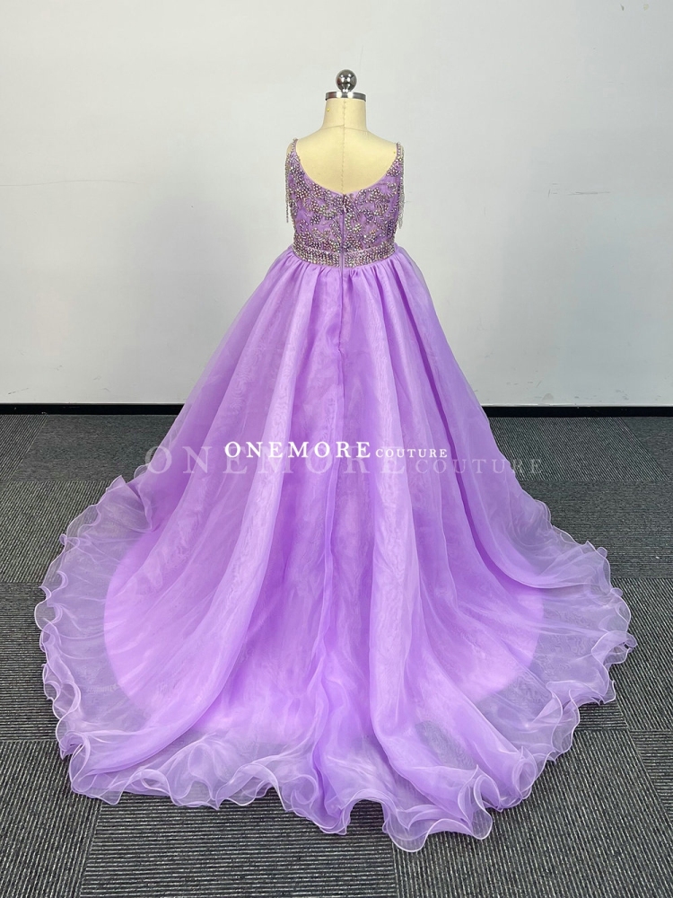 Lavender Beaded Organza Pageant For Girl