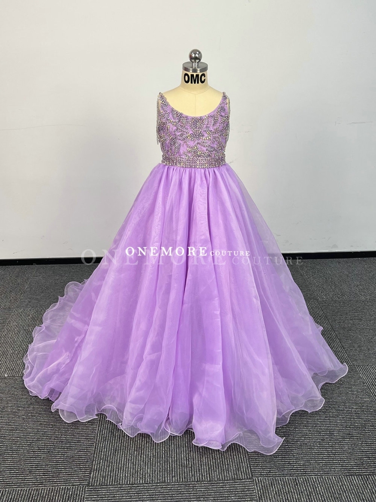 Lavender Beaded Organza Pageant For Girl