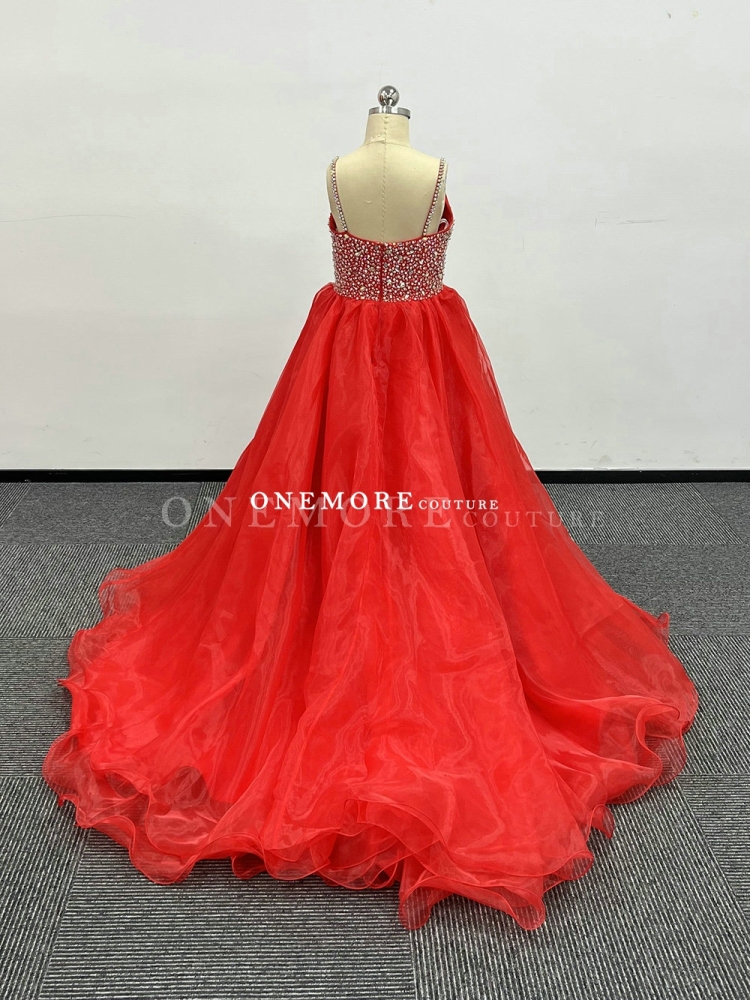 Red Stoned Organza Glitter Pageant Gown