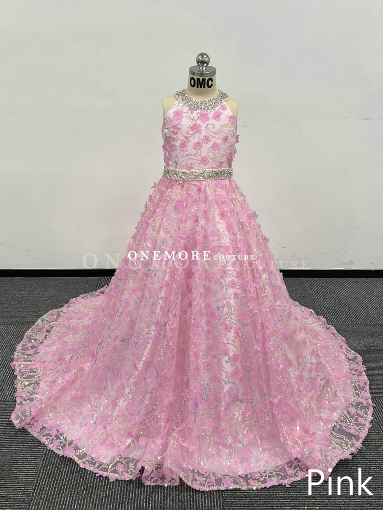 Sequin Pageant Gown with Petals for Girl