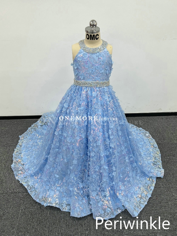 Sequin Pageant Gown with Petals for Girl
