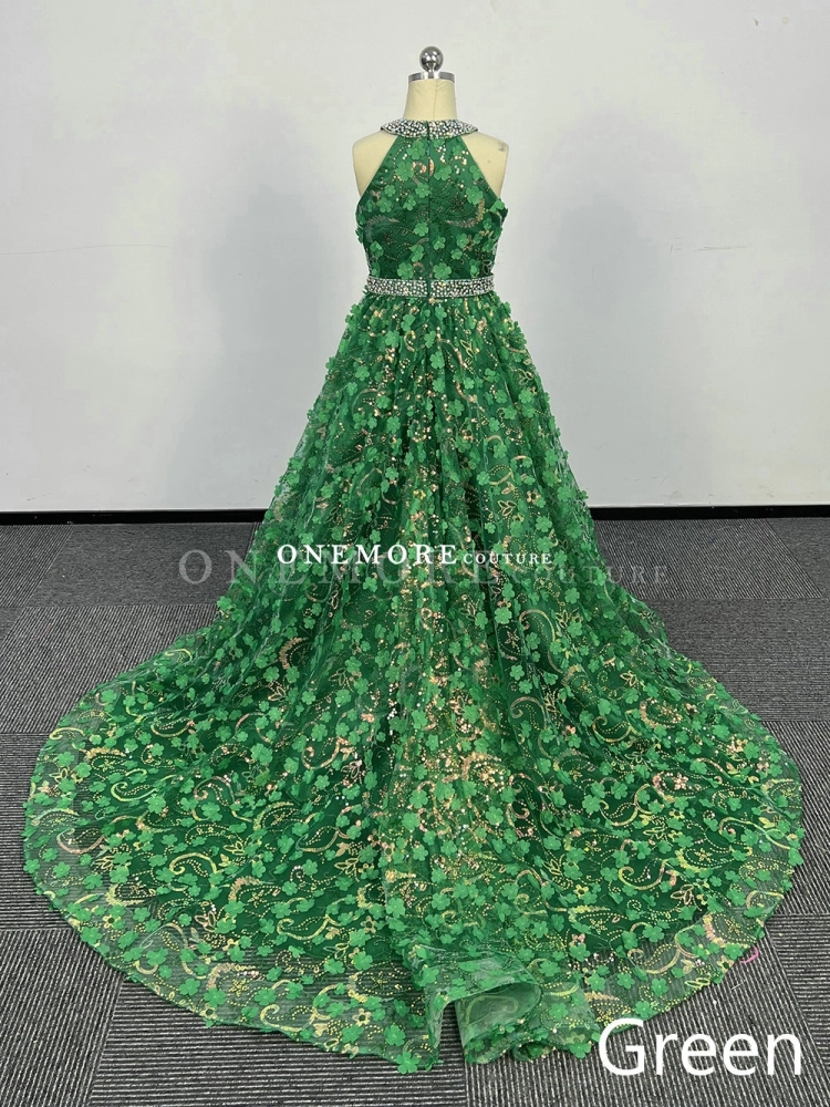 kelly green dresses for women Beaded Halter Jungle Green A-Line Pageant Dress