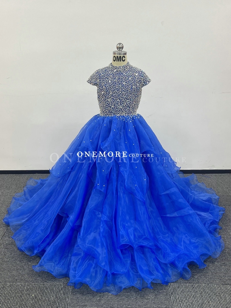 Fully Stoned Royal Blue Pageant Gown with Ruffled Skirt