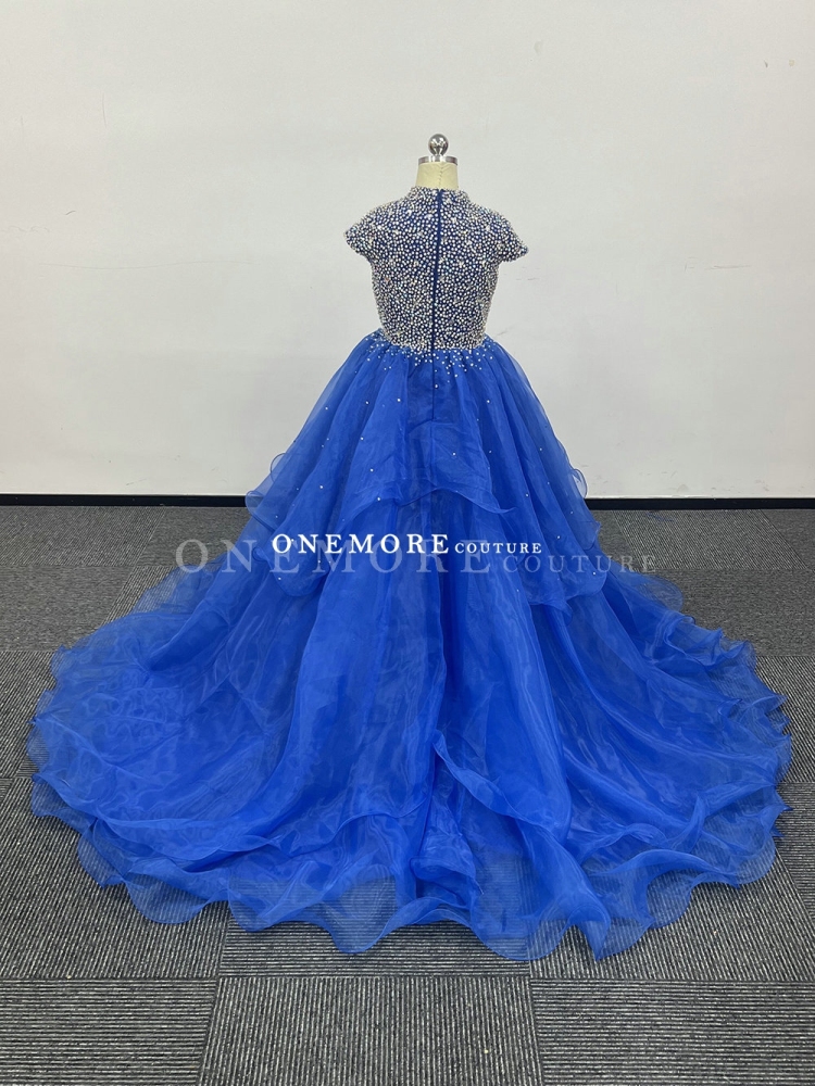 Fully Stoned Royal Blue Pageant Gown with Ruffled Skirt