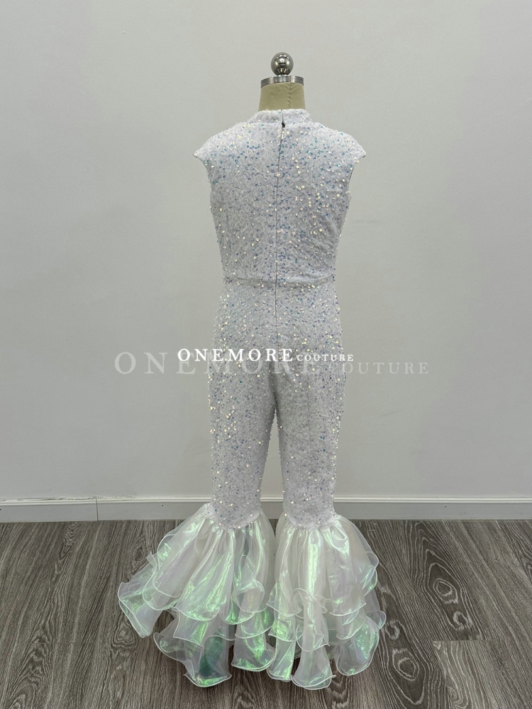 Velvet Sequin Jumpsuit with Organza Flare at Bottom