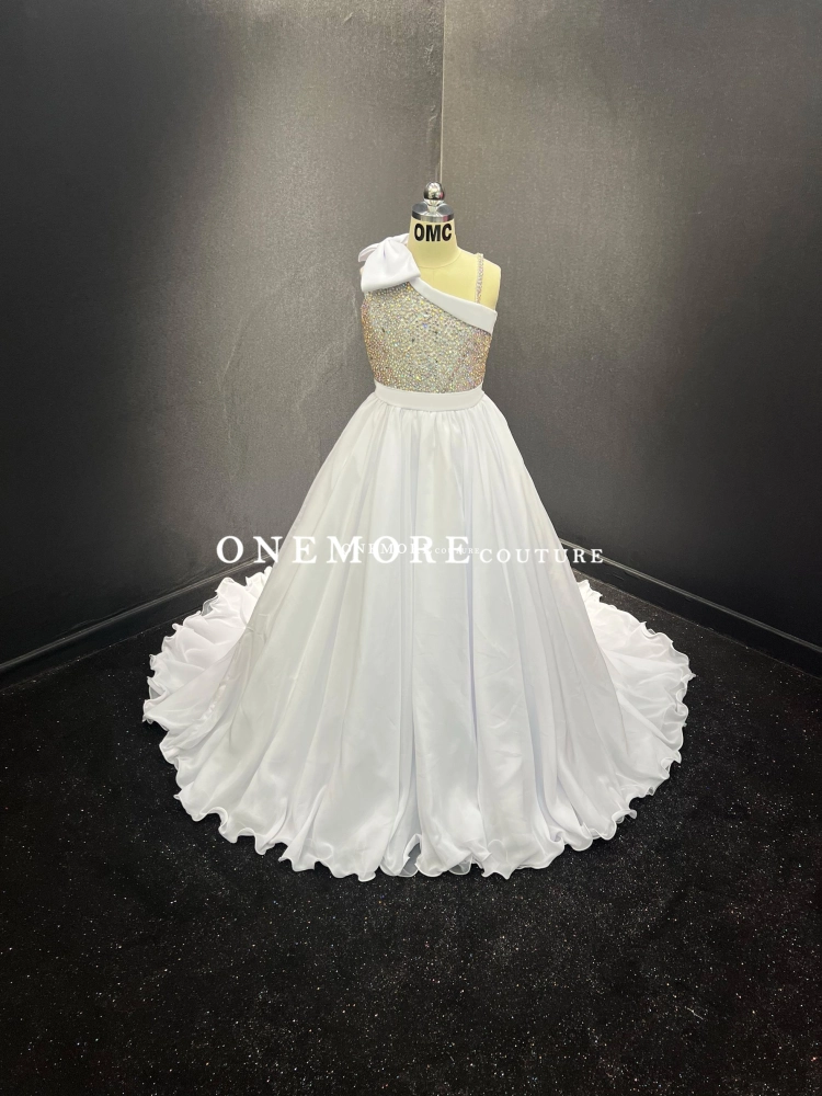 sachin and babi light blue dress Asymmetrical Off-Shoulder White Chiffon Dress