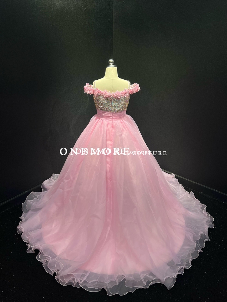 Elegant Light Pink Stoned Organza Pageant Ball Gown for Girls