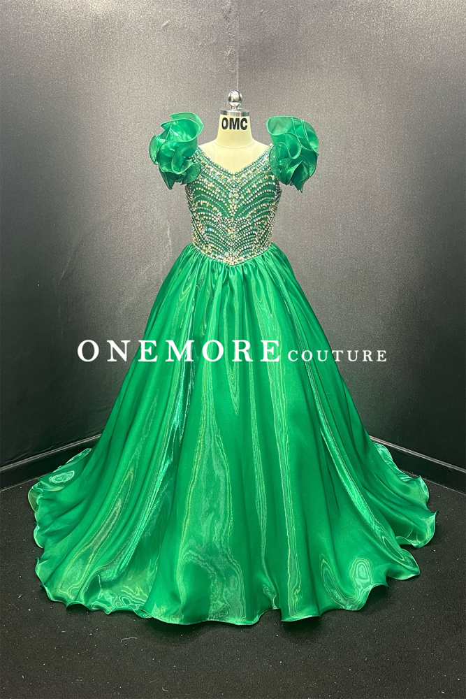Emerald Green Liquid Organza Pageant Gown