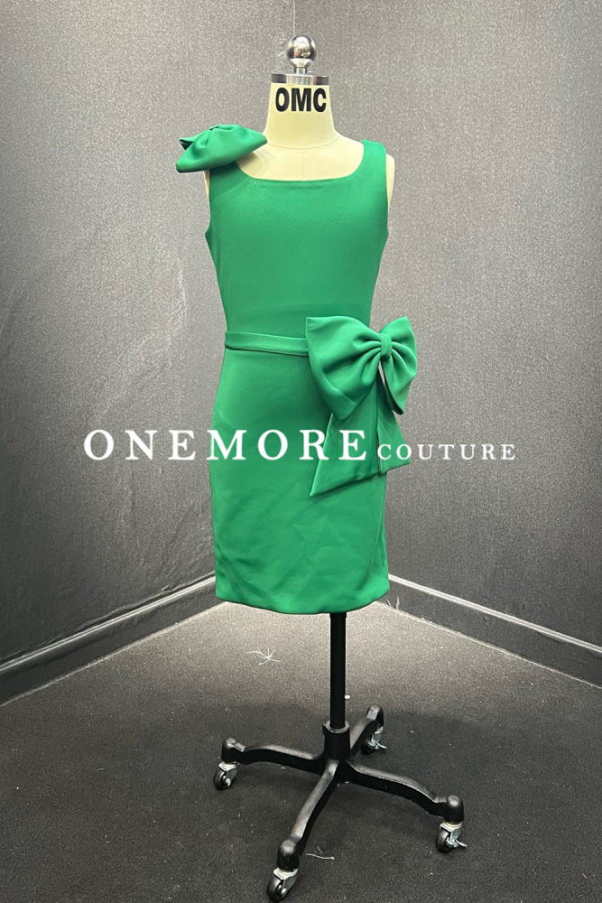 Emerald Green Cocktail Dress with Shoulder & Waist Bow