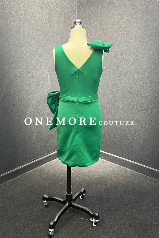 Emerald Green Cocktail Dress with Shoulder & Waist Bow