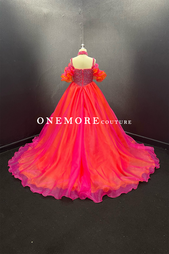 Two Toned Pink & Orange Kids Pageant Gown