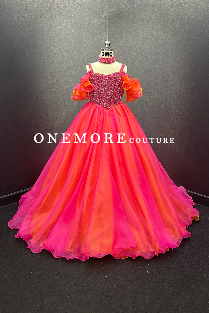 Two Toned Pink & Orange Kids Pageant Gown