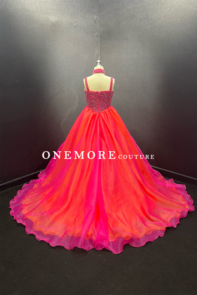 Two Toned Pink & Orange Kids Pageant Gown
