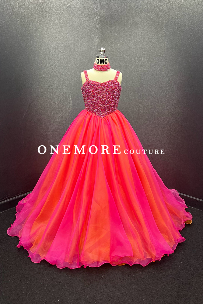 Two Toned Pink & Orange Kids Pageant Gown
