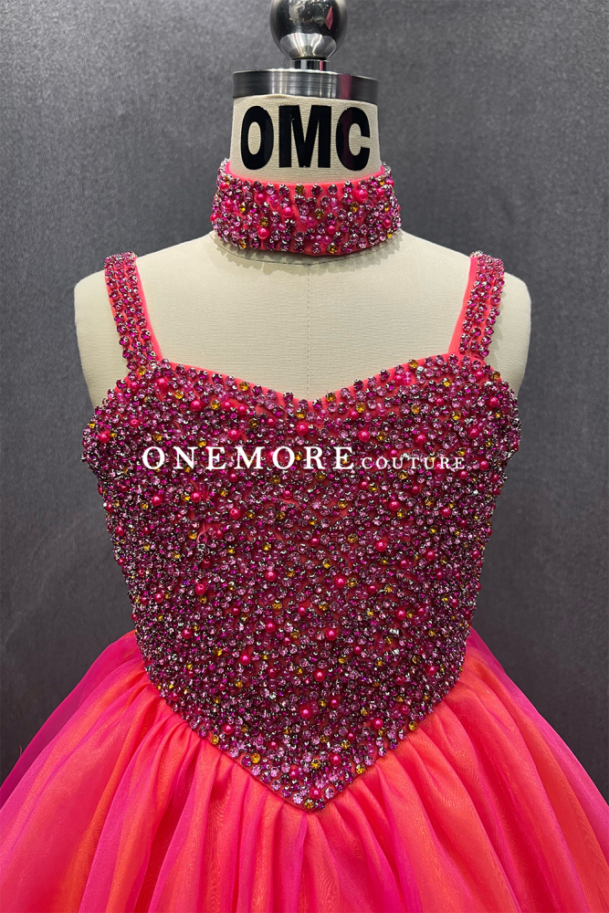 Two Toned Pink & Orange Kids Pageant Gown