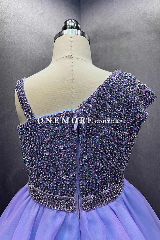 Lilac/Blue Kids Pageant Gown with Beaded Bodice & Two-Tone Organza Skirt
