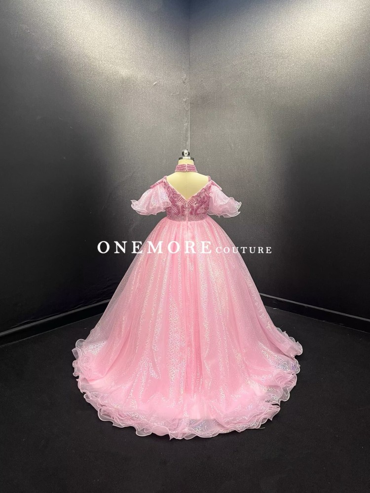 Luxury Pink Kids Pageant Gown with Crystal Bodice