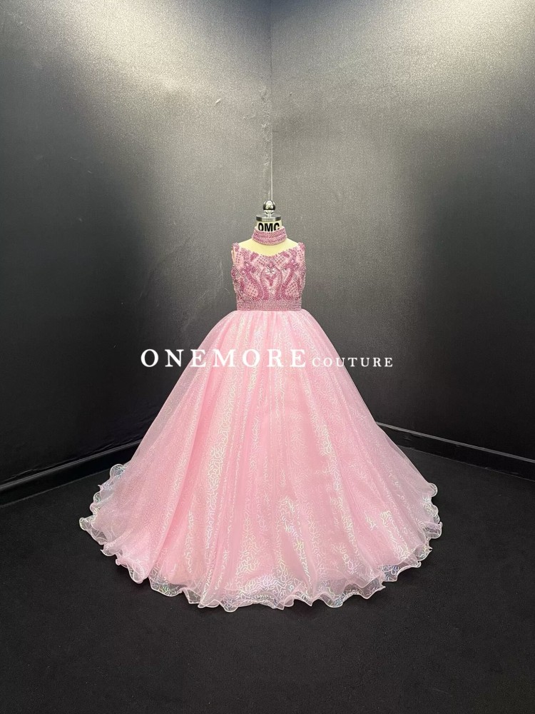 Luxury Pink Kids Pageant Gown with Crystal Bodice