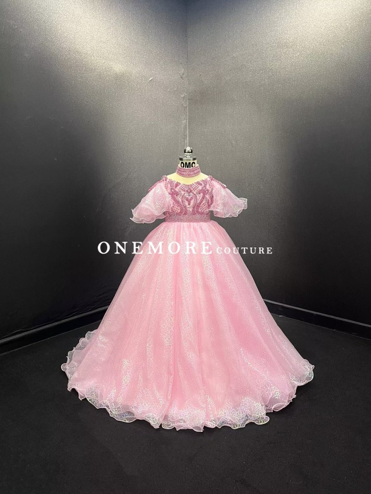 Luxury Pink Kids Pageant Gown with Crystal Bodice