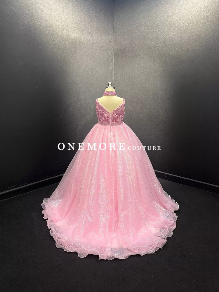 Luxury Pink Kids Pageant Gown with Crystal Bodice