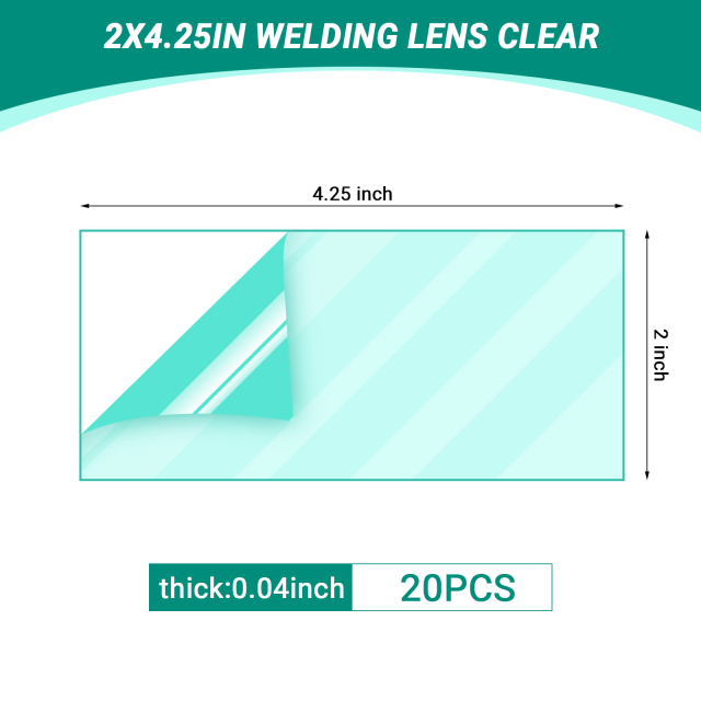 UV-Resistant Welding Helmet Replacement Lens, 2"x4.25", 20 pcs by Goldland