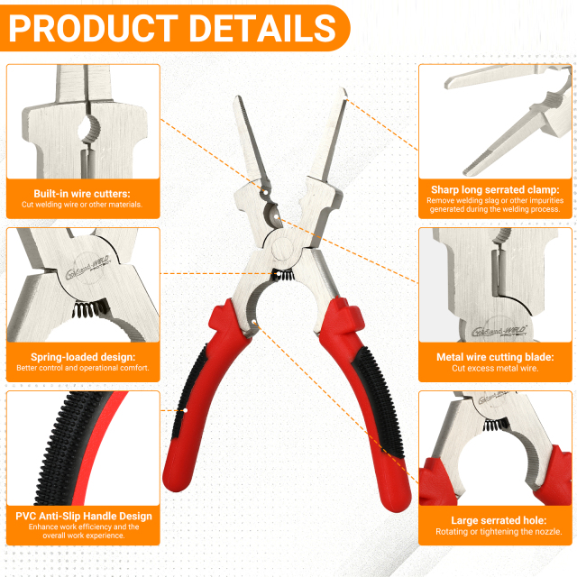 8" MIG Welding Pliers with Nickel-Plated Rust-Resistant Finish High-Carbon Steel Tool with Insulated Handle for Welding, Electrical, Mechanical & Home Use by Goldland