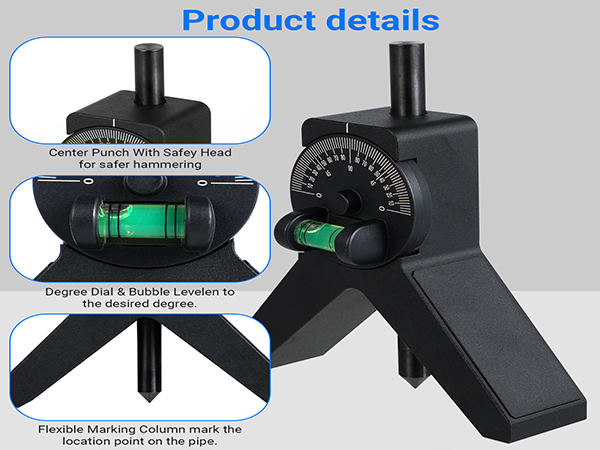 Magnetic Centering Head, Pipe Center Finder, Pipefitter Tools, Y-Shape w/Adjustable Dial Bubble Protractor by Goldland
