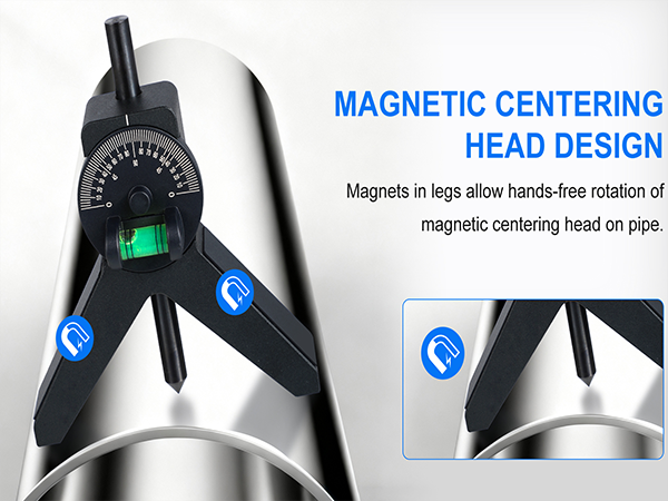 Magnetic Centering Head, Pipe Center Finder, Pipefitter Tools, Y-Shape w/Adjustable Dial Bubble Protractor (large size) by Goldland