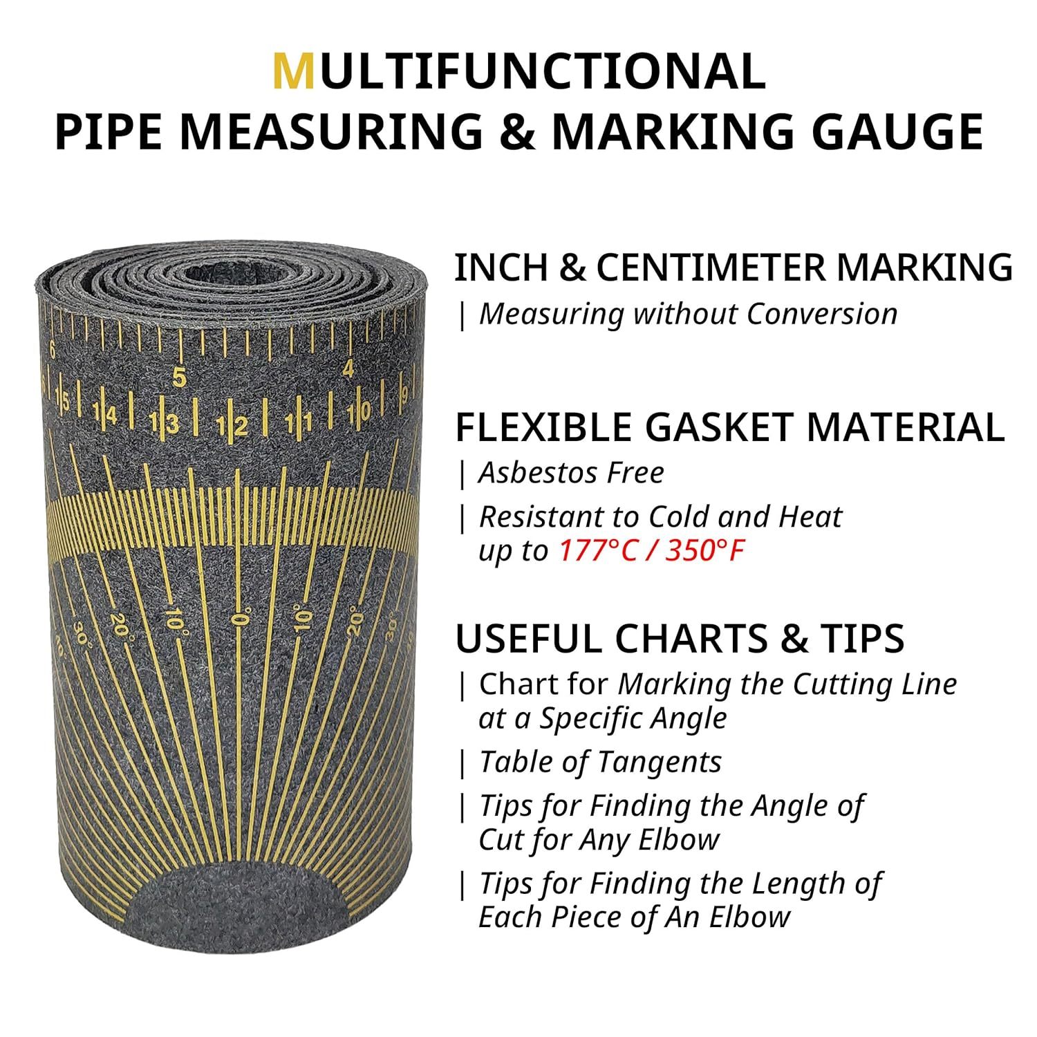 Flex Angle Diameter and Circumference Measuring and Marking Gauge for 6" to 16" Pipe Measure Tool, Wrap Around Tape 5" x 9' (Large) Yellow by Goldland