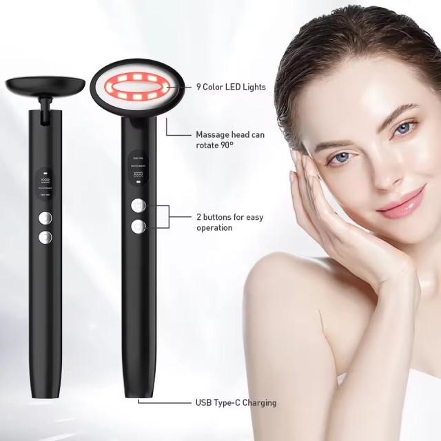 9 in 1 Advanced Skincare Beauty Wand with Microcurrent+Red Light Therapy+Facial Massage+Therapeutic Warmth for Skincare