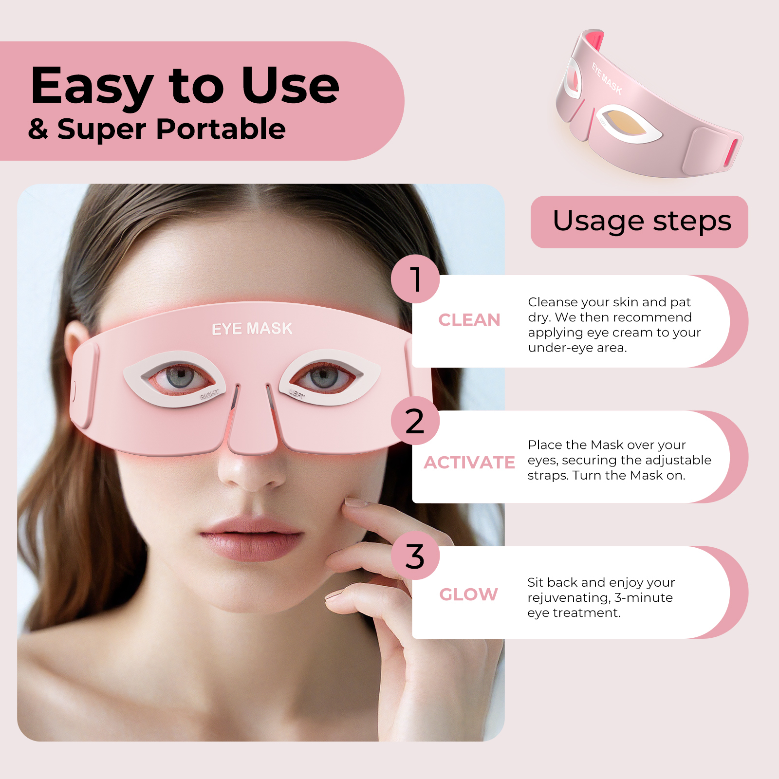 Beauty Skin Care Near Infrared Red Light Therapy LED Eye Bags Remover Mask Device