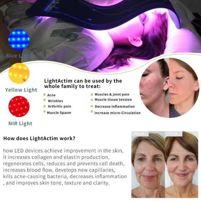 LightActim 880nm Skin Whitening Wrinkle Removal Face Acne Treatment Infrared Mask Skin Rejuvenation Spa Pdt LED Light Therapy Machine