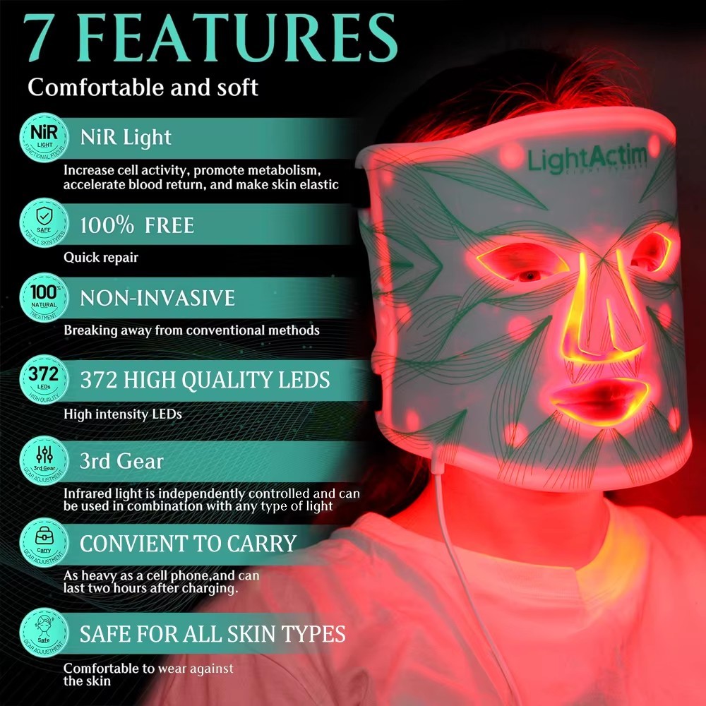 Near infrared Red Light Therapy Mask Led Facial Skin Care Machine Red Light Therapy Silicone Face Mask