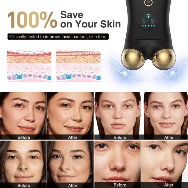 3 in 1 Facial Roller Face Neck Lifting Machine Skin Tighten Massager Beauty Device