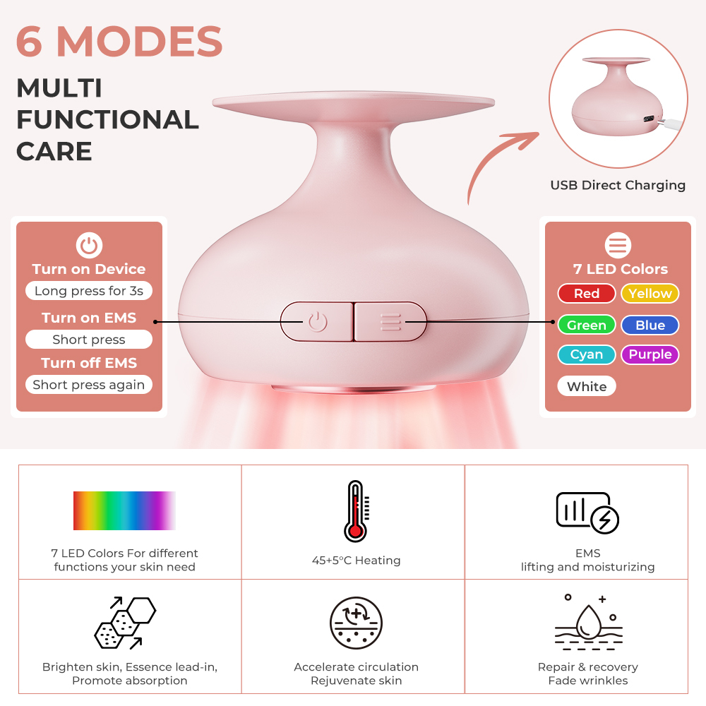 Home Use Facial 7 Color Light Handheld Neck Beauty Instrument Massager