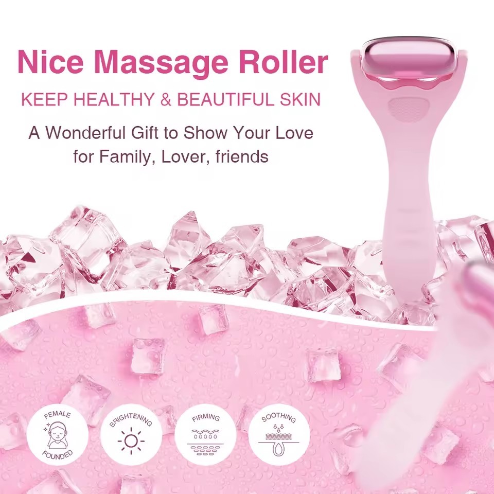 New Aluminum + Silicone Head Face Roller Massager Facial Beauty Massage 3-in-1 Ice Roller for Face and Eyes