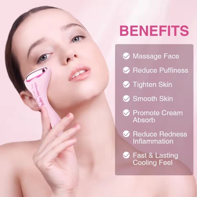 New Aluminum + Silicone Head Face Roller Massager Facial Beauty Massage 3-in-1 Ice Roller for Face and Eyes