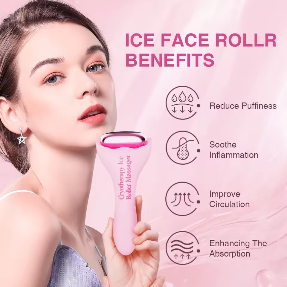 New Aluminum + Silicone Head Face Roller Massager Facial Beauty Massage 3-in-1 Ice Roller for Face and Eyes