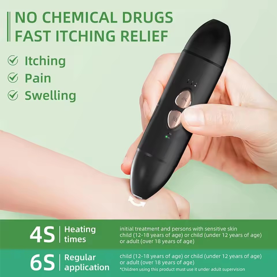 2 IN 1 Portable Sting Relief Pen Remover Heat Pulse Technology Effective Anti Bite Itches Pen Bites Stings Remover Safety