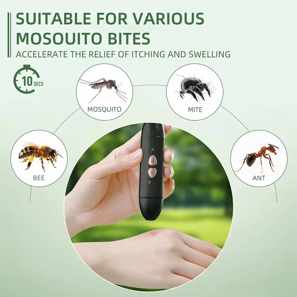 2 IN 1 Portable Sting Relief Pen Remover Heat Pulse Technology Effective Anti Bite Itches Pen Bites Stings Remover Safety