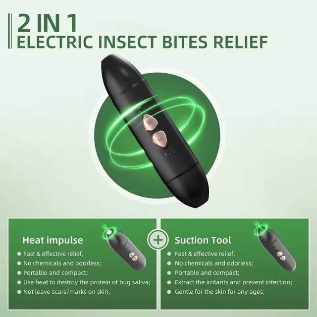 2 IN 1 Portable Sting Relief Pen Remover Heat Pulse Technology Effective Anti Bite Itches Pen Bites Stings Remover Safety
