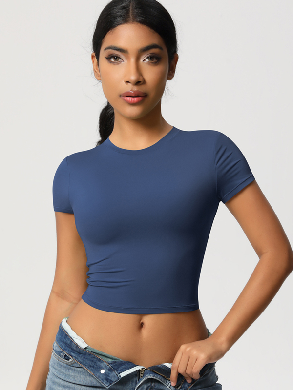 Casual Slim-Fit Gym Short Cropped Short-Sleeve Top