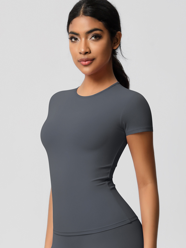 Flexvibe Double-Sided Brushed Yoga Top - High Elastic Slim Fit Breathable Short Sleeve