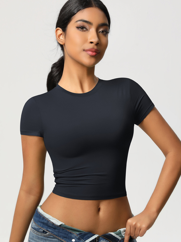 Casual Slim-Fit Gym Short Cropped Short-Sleeve Top