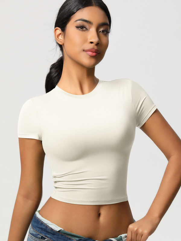 Casual Slim-Fit Gym Short Cropped Short-Sleeve Top