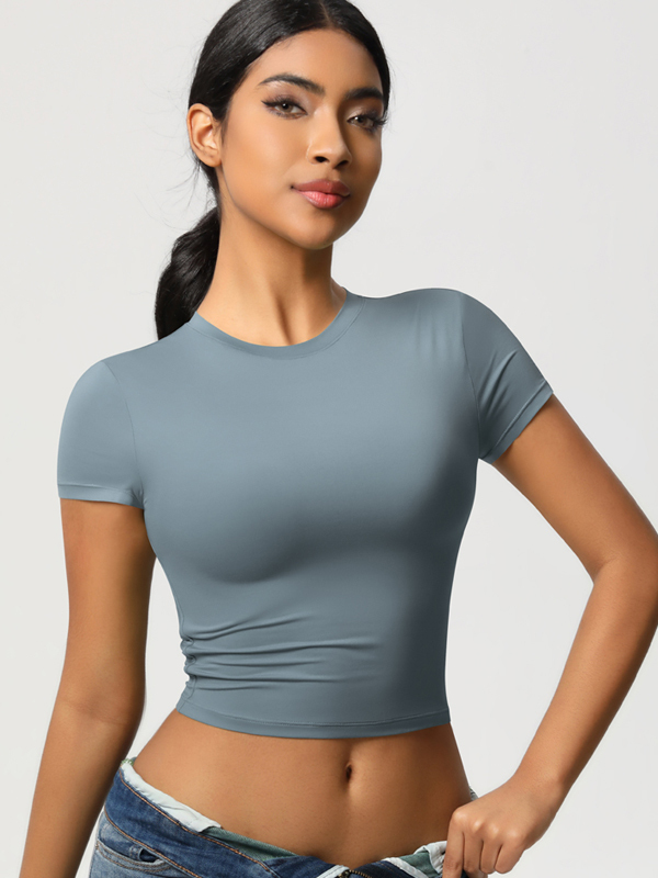 Casual Slim-Fit Gym Short Cropped Short-Sleeve Top